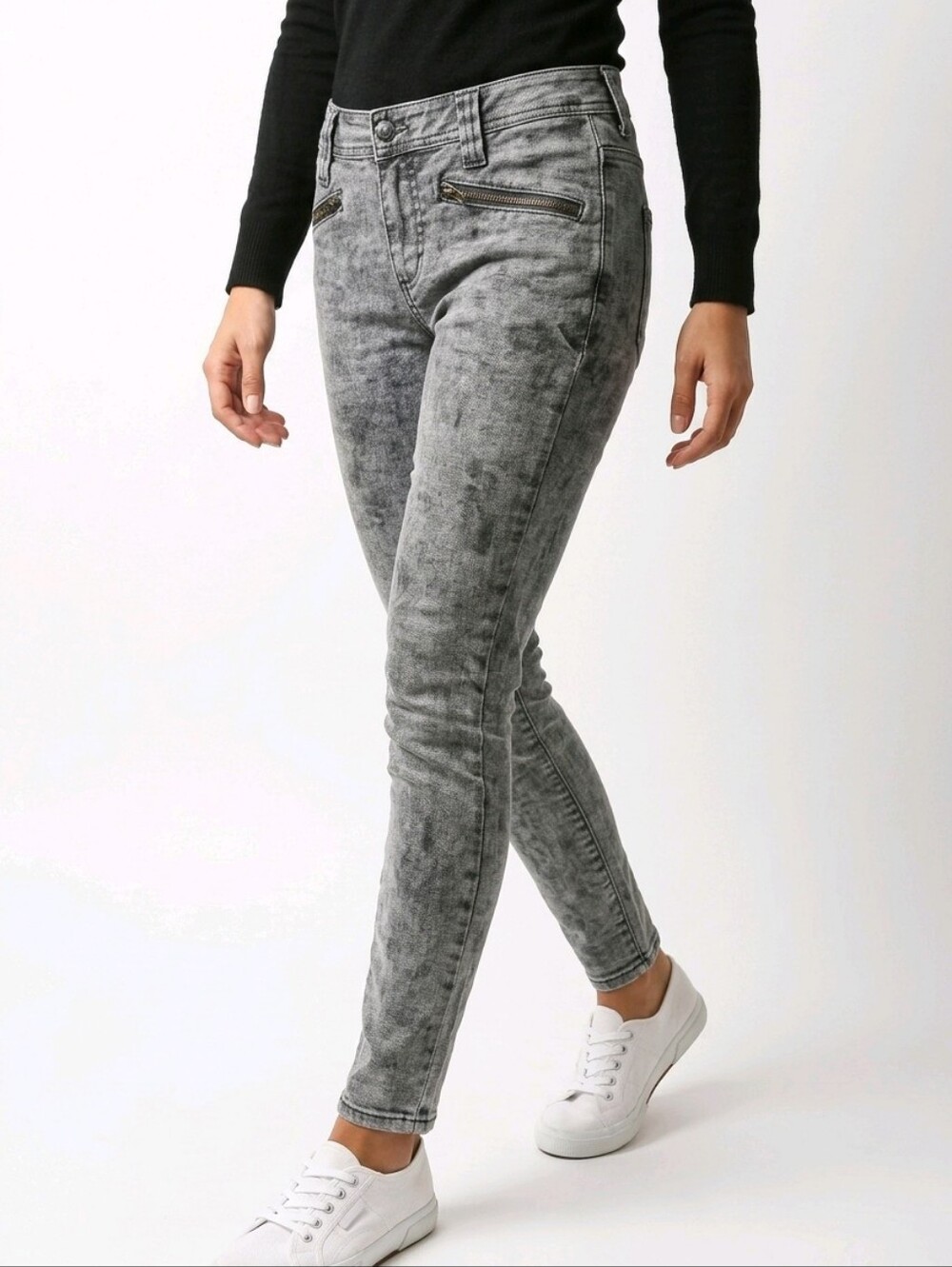 Women's BEDO femme Grey Acid-Wash Skinny Jeans with Zip Details